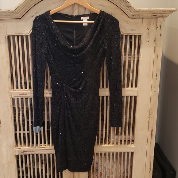 Beautiful Vintage Cache Black Sparkle Evening Cocktail Party Dress - Picture 3 of 13
